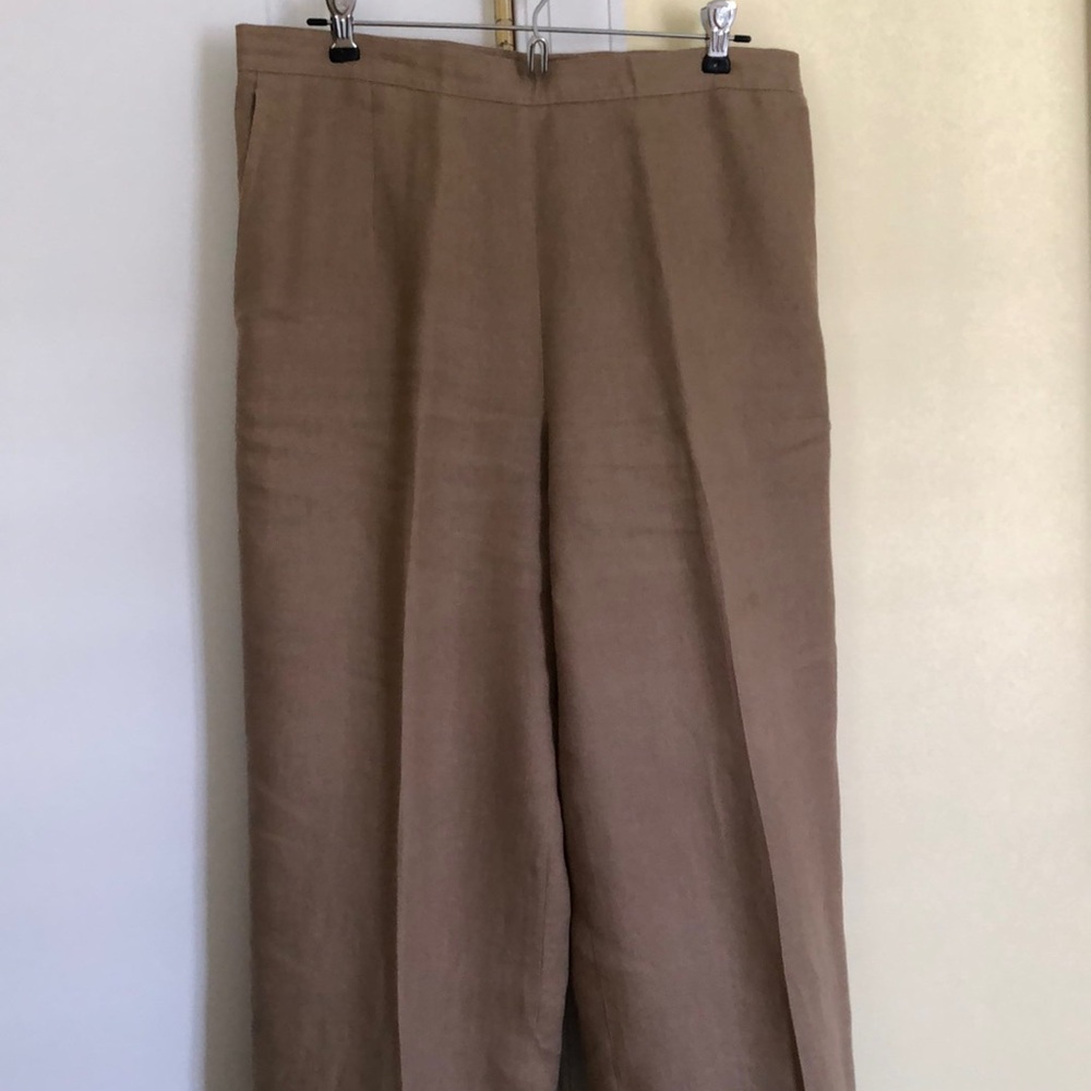 Irish mocha brown linen straight leg pants with flat front in size 12